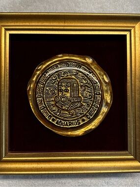 Vintage Aquarius Professionally framed Zodiac Docrative Plaque brass tone